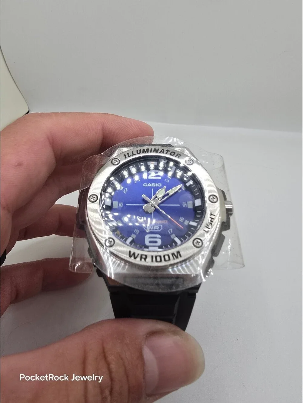 NEW Casio Illuminator WR 100M Quartz Analog Blue Dial Black Resin Strap Watch